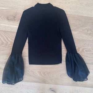 Anthropologie Black Top with Sheer Bell Sleeves